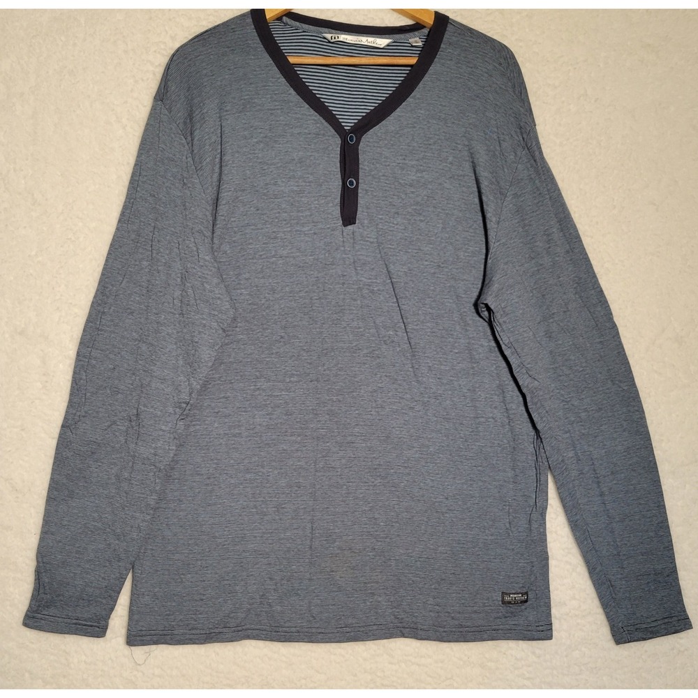Travis Mathew Long Sleeve Henley Size XL Shirt Blue Striped Golf Mens 0340